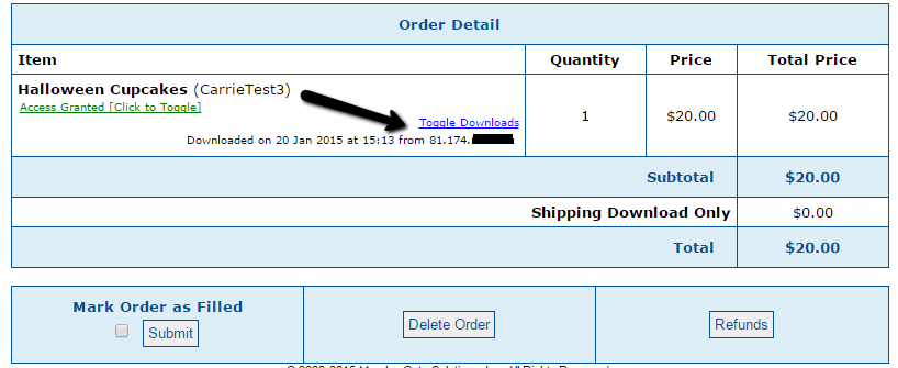 Shopping Cart Order Download Records