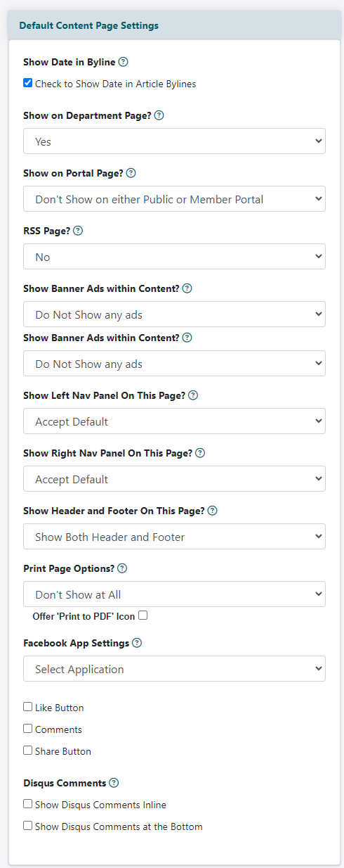 Content Page Defaults