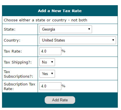 Tax for Products Sold in the Shopping Cart