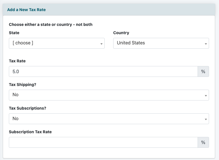 Tax for Products Sold in the Shopping Cart