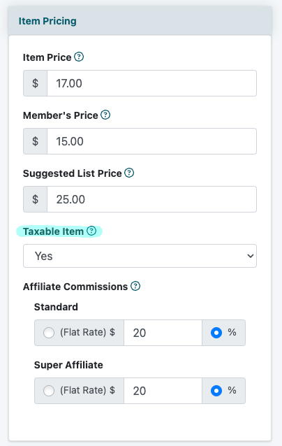 Tax for Products Sold in the Shopping Cart