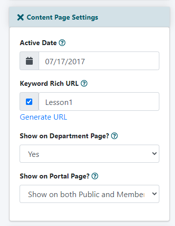 Content Page Settings