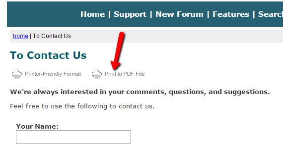 Print to PDF Option within Content Pages