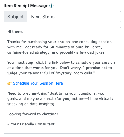 Custom Item Receipt Messages Now Available Per Product in the Shopping Cart