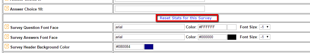 Reset Survey Stats