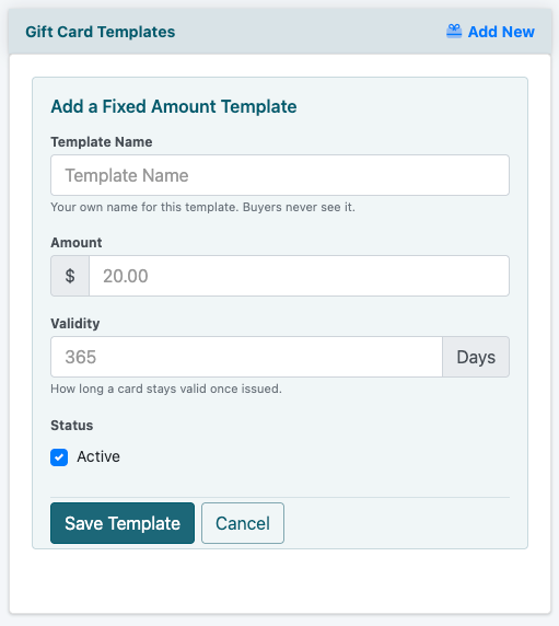 Add a Fixed Amount gift card template