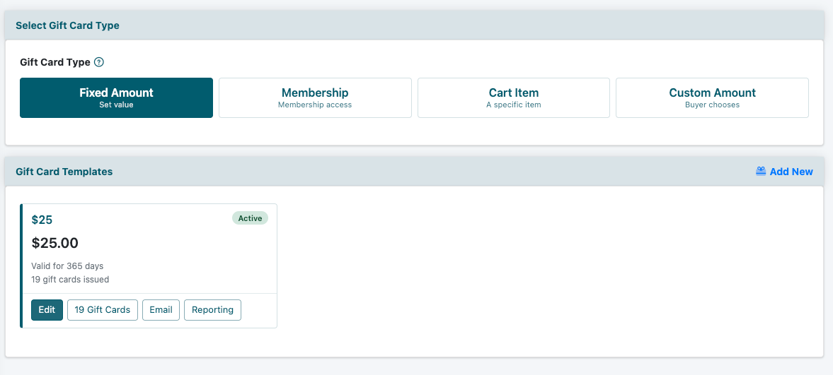 Fixed Amount gift card template list