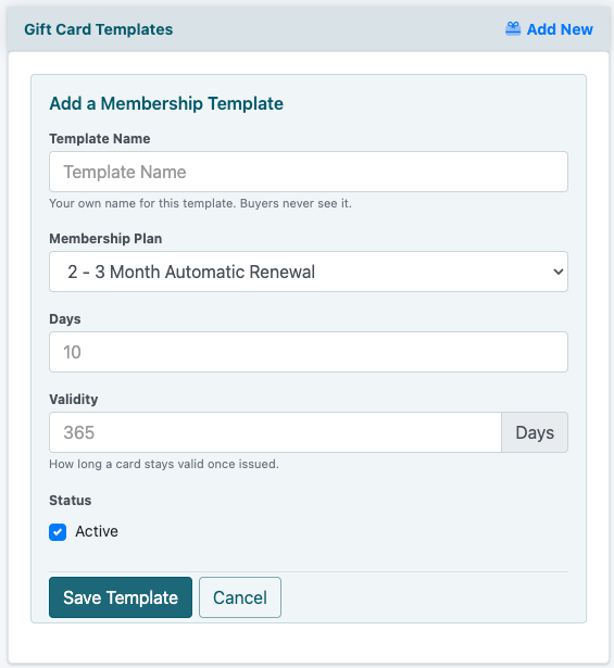 Add a Membership gift card template