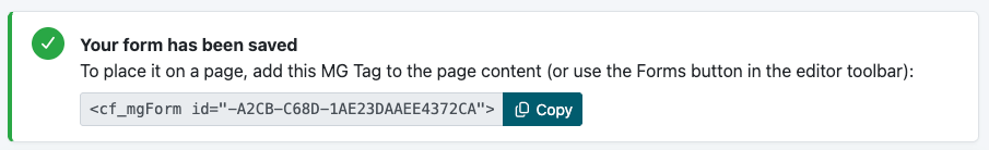 CF tag generated for a saved MemberGate form