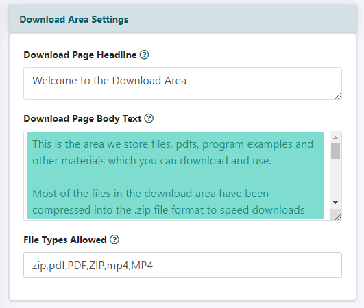 Edit the Text on the Download Area Page