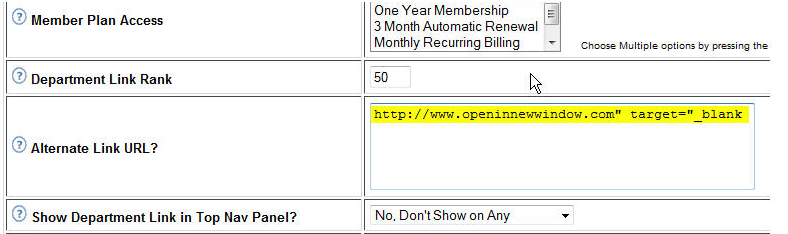 How can I get an alternate url to open into a new window?