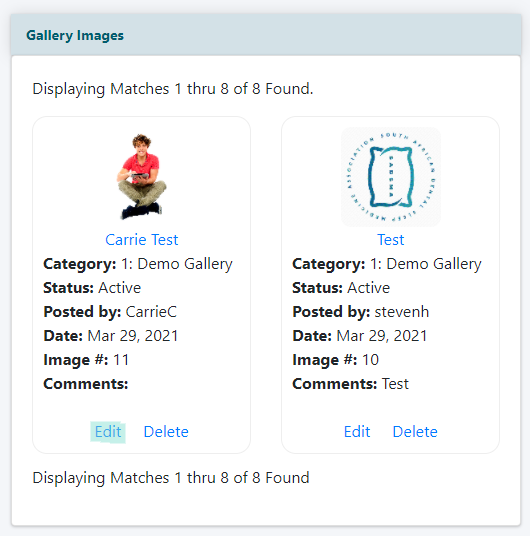 How can I edit an image gallery comment&##x3f;