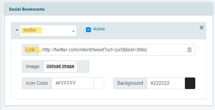 Twitter Link URL Format Code to Add to the Social Bookmarks Function