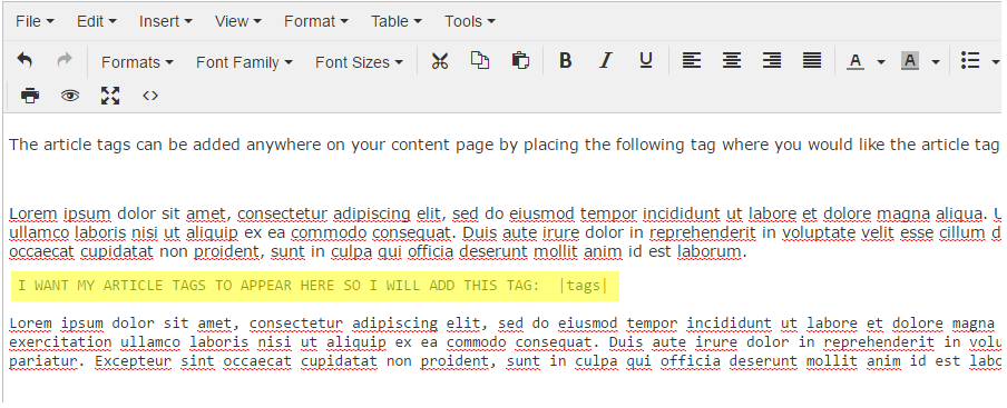 Can I place the article tags somewhere else on my content page besides at the top?