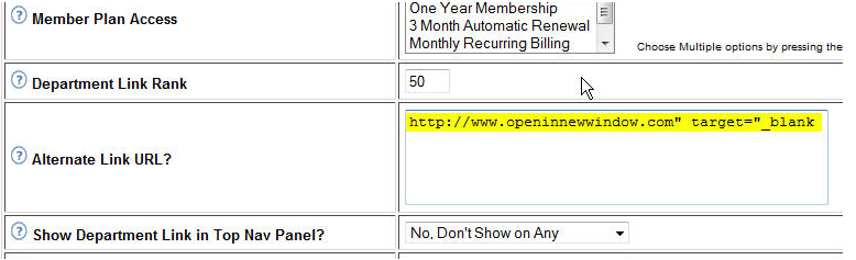 How to Set an Alternate Link url for a Department to Open in a New Window