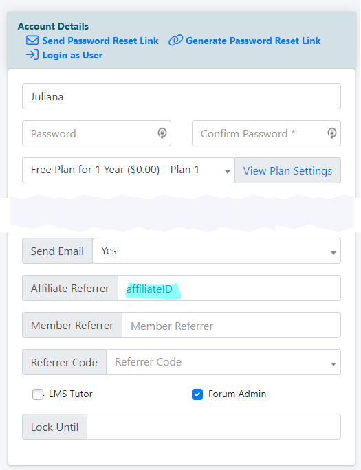 Is there a way to give an affiliate credit for a member without going through a subscription page?