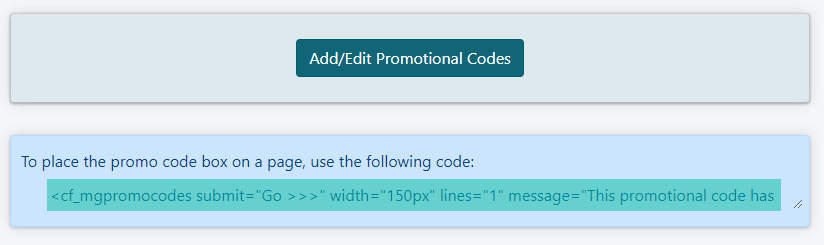 Promo Code Box