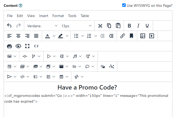 Promo Code Box