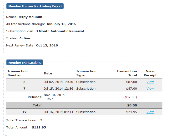 Member Transaction History and Receipts