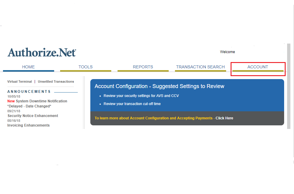 1. Click on 'Account' in the Top Nav