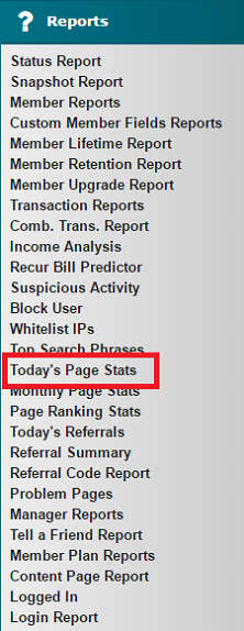 Todays Page Stats